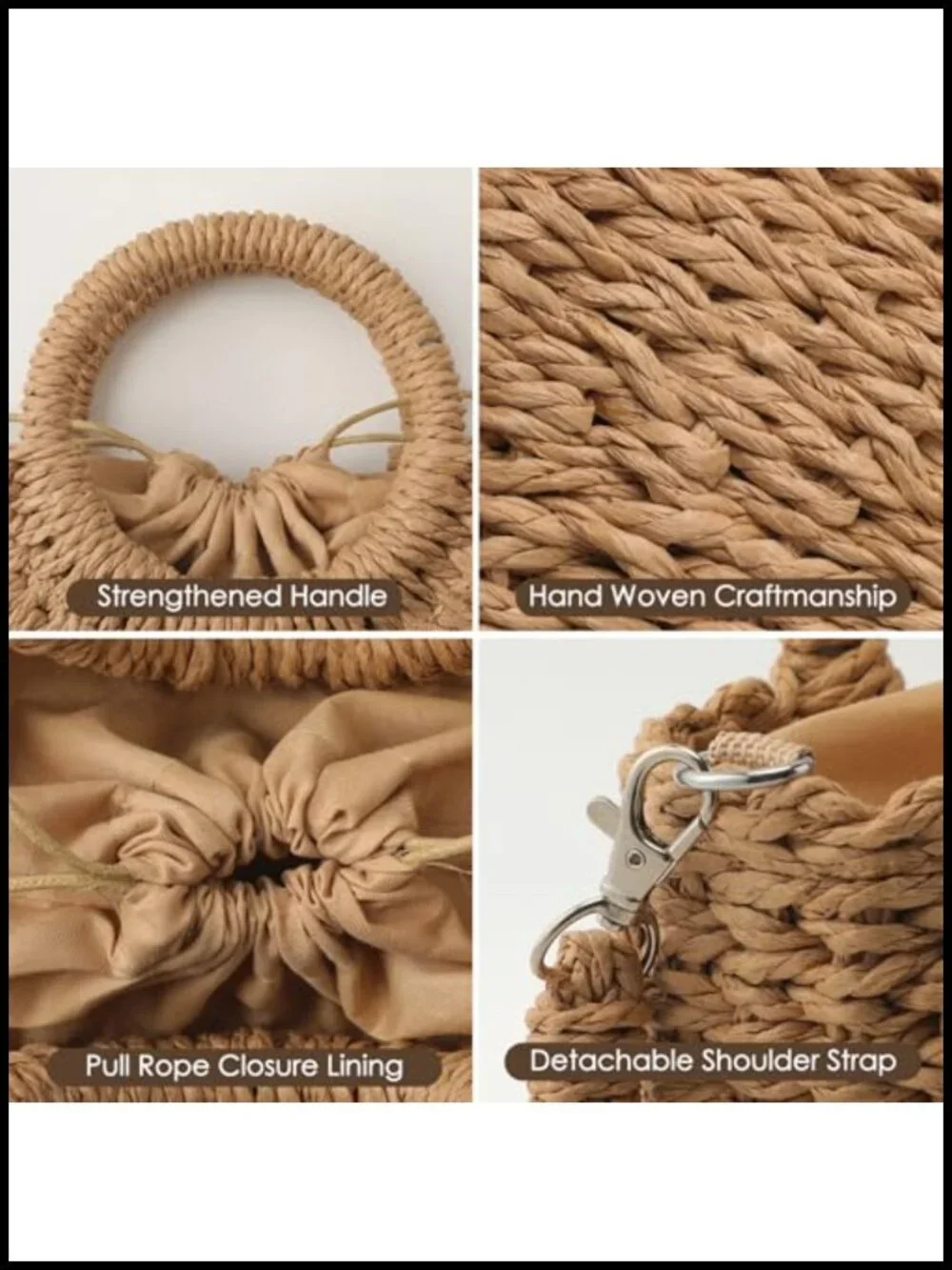 Handwoven Straw Clutch with Detachable Gold Chain, Lightweight